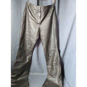 NWT Burns Brown Olive Genuine Leather Womens Straight Long Pants Size 6 Y2K